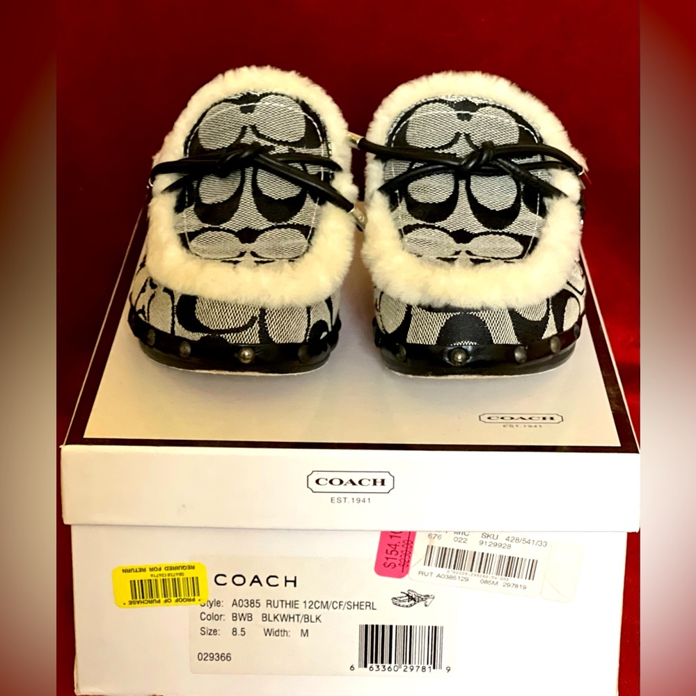 Coach “Ruthie” Shearling Trim Mules - Size 8.5